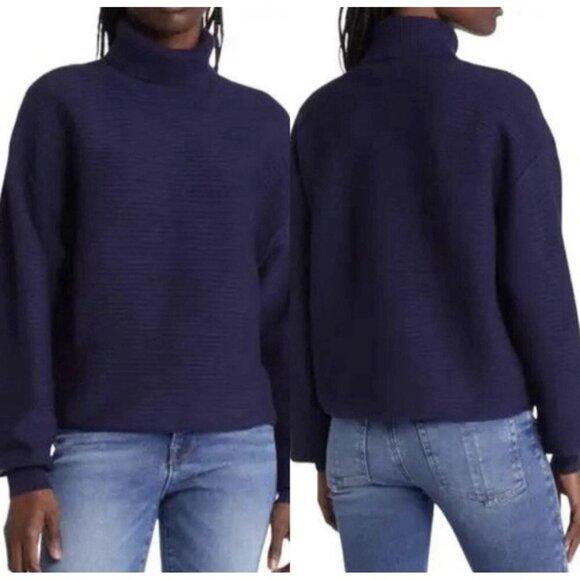 Good American Sweaters - Good American Wide Rib Cropped Turtleneck Sweater in Blue Rinse Size 1 (Small)